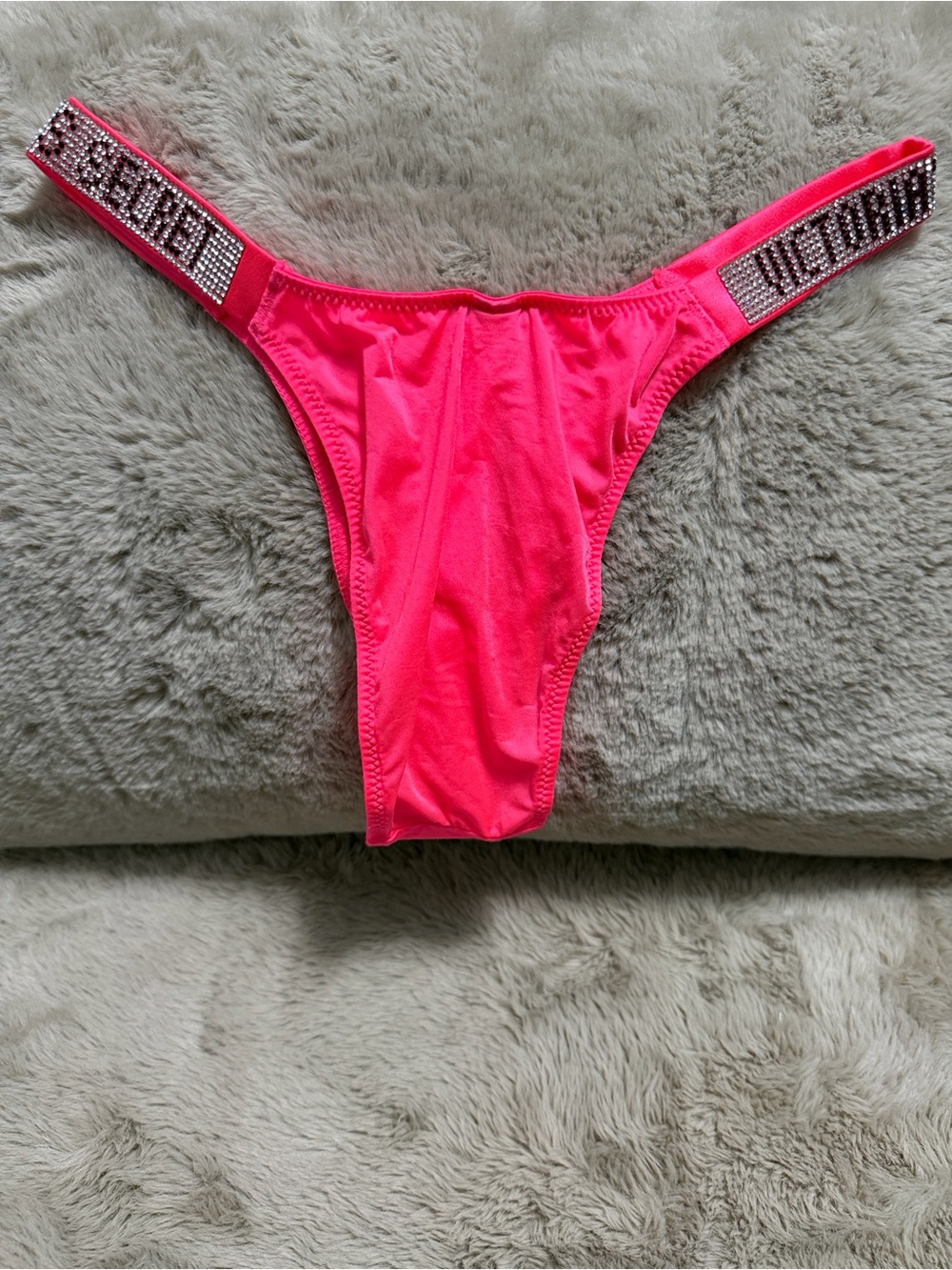 Victoria's Secret Hot Pink Rhinestone Logo Thong
